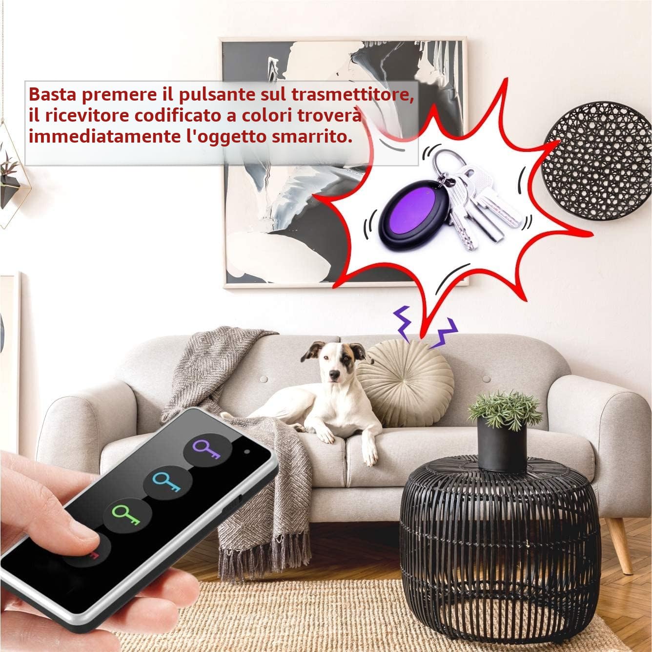 Reyke Localizzatore Chiavi Trova Chiavi,Trasmettitore wireless Key Finder, Remote Finder w/torcia LED per i tasti del telefono cellulare degli animali domestici