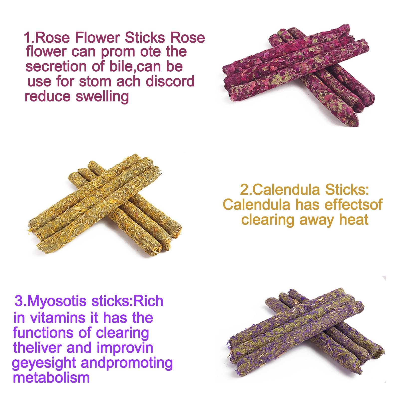 KATLKIU 4PCS Natural Grass Mat for Rabbits Edible Chew Toys Set including 12PCS Timothy Hay Sticks, Rose, Calendula - Image 4