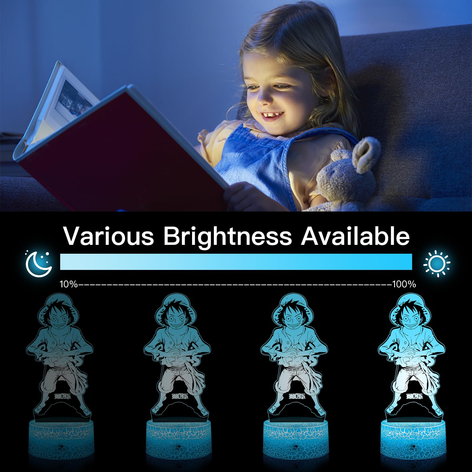 Lampada One Piece,Luce Notturna One Piece Luffy 2 in 1 - Lampe One Piece Manga Intelligente con telecomando a 3D LED 16 colori Idea Regalo di Natale One Piece Decorazione per la camera dei bambini