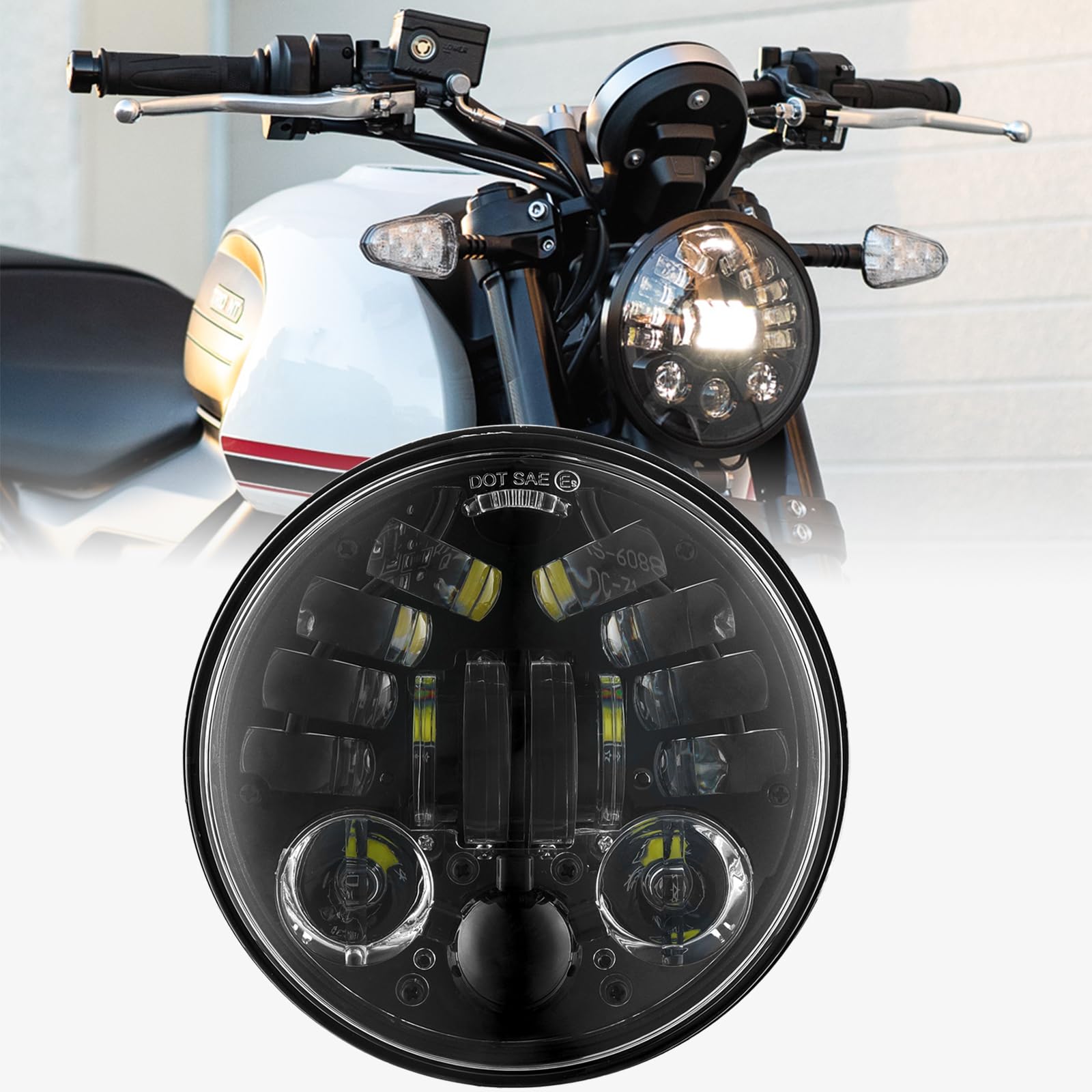 DREAMIZER 5,75 Zoll LED Scheinwerfer E-geprüft mit Blinker Tagfahrlicht Kompatibel mit Harley Dyna Softail Sportster Nightster 48 Iron 883 1200 Wide Glide Low Rider Night Rod Indian Scout Triumph
