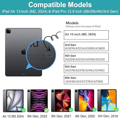 Vista 20 de Funda con teclado táctil para iPad Air 13 M2 2024, iPad Pro 12.9 con teclado de 6ª/5ª/4ª/3ª/3ª generación, trackpad, rotación de 360°, cubierta