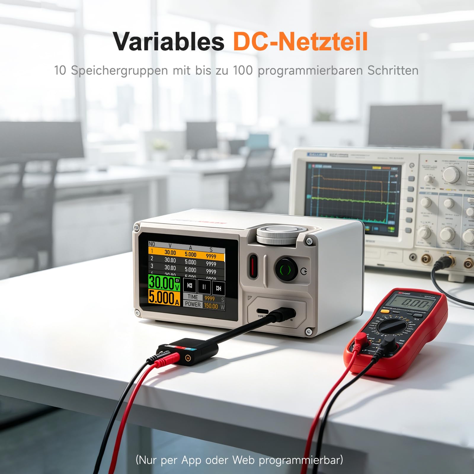 ISDT MP305B Programmierbares Labornetzteil 0–30 V / 0–5 A, 150 W, lineares DC-Netzgerät mit 2,8-Zoll-Touchscreen, USB-C PD 140 W, integriertem Akku und 10 Speichergruppen