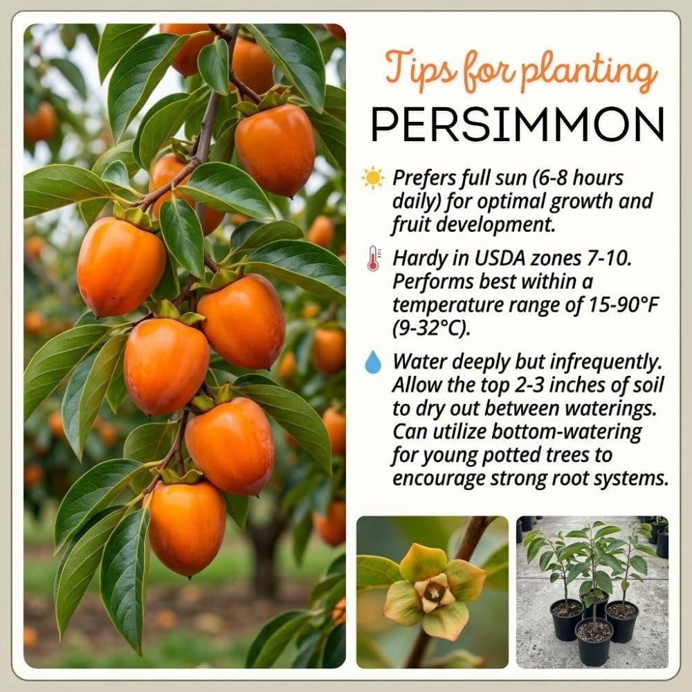 Persimmon Live Plant, Fruit Tree in 3 Gallon Pot, Sweet Persimmon for Outdoor Garden Plant, No Ship to CA