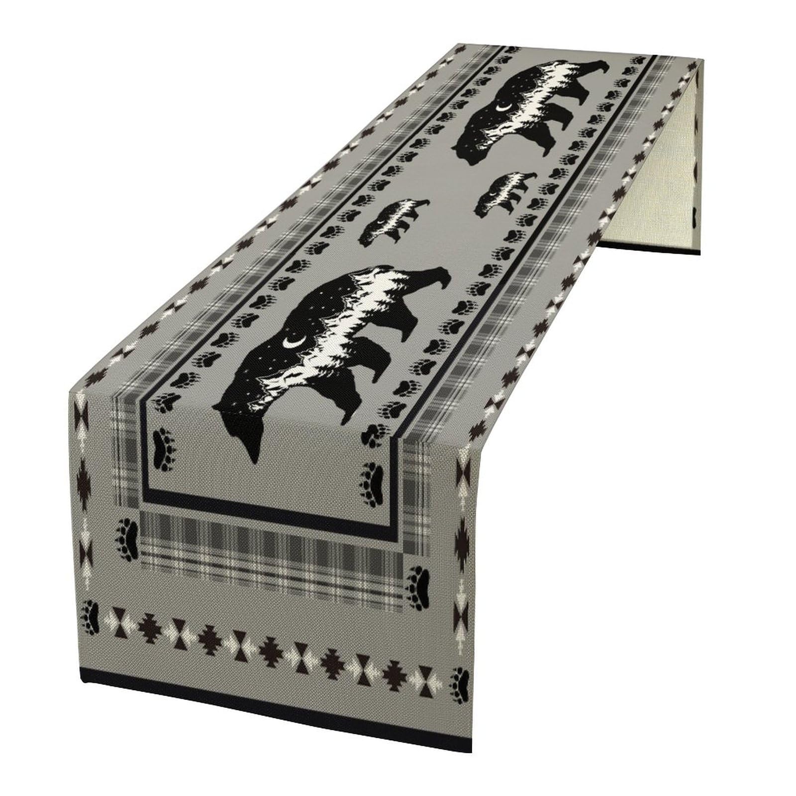 Rustic Cabin Country Table Runner, Bear Moon Retro Camping Lodge Tribal Aztec Triangle Dinner Runner for Home Kitchen Dining Table Decoration 13"x60" — image 1