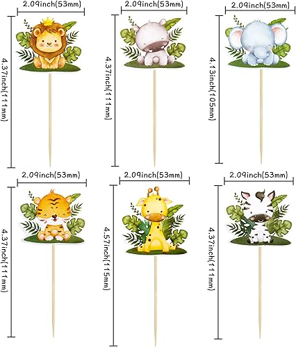 Miniatura 2 de 36 piezas de decoración de cupcakes para fiesta de bosque, bosque, animales del bosque, decoración para cupcakes, temática salvaje, decoración de