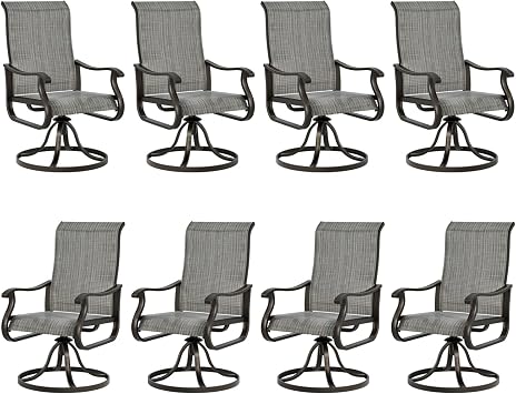 UDPATIO Patio Swivel Dining Chairs Set of 8, Metal Rocking Frame,Gray White