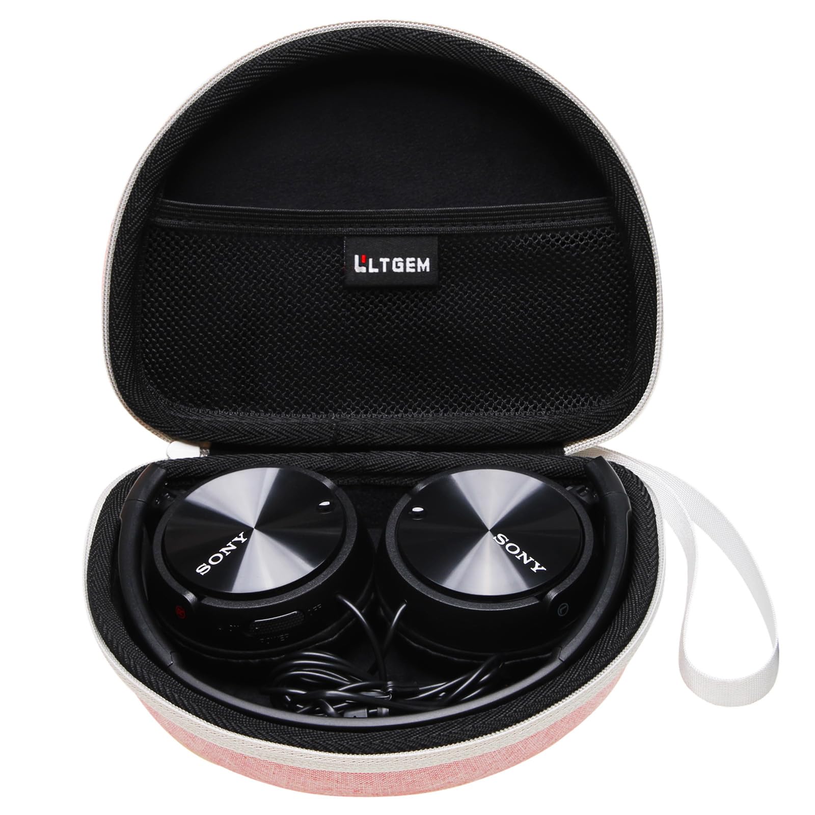 LTGEM Case Compatible with Sony MDR-ZX110 / MDRZX110AP / MDRZX110NC / MDR-ZX310AP ZX Series Wired On-Ear Headphones, Black+Pink(Case Only)