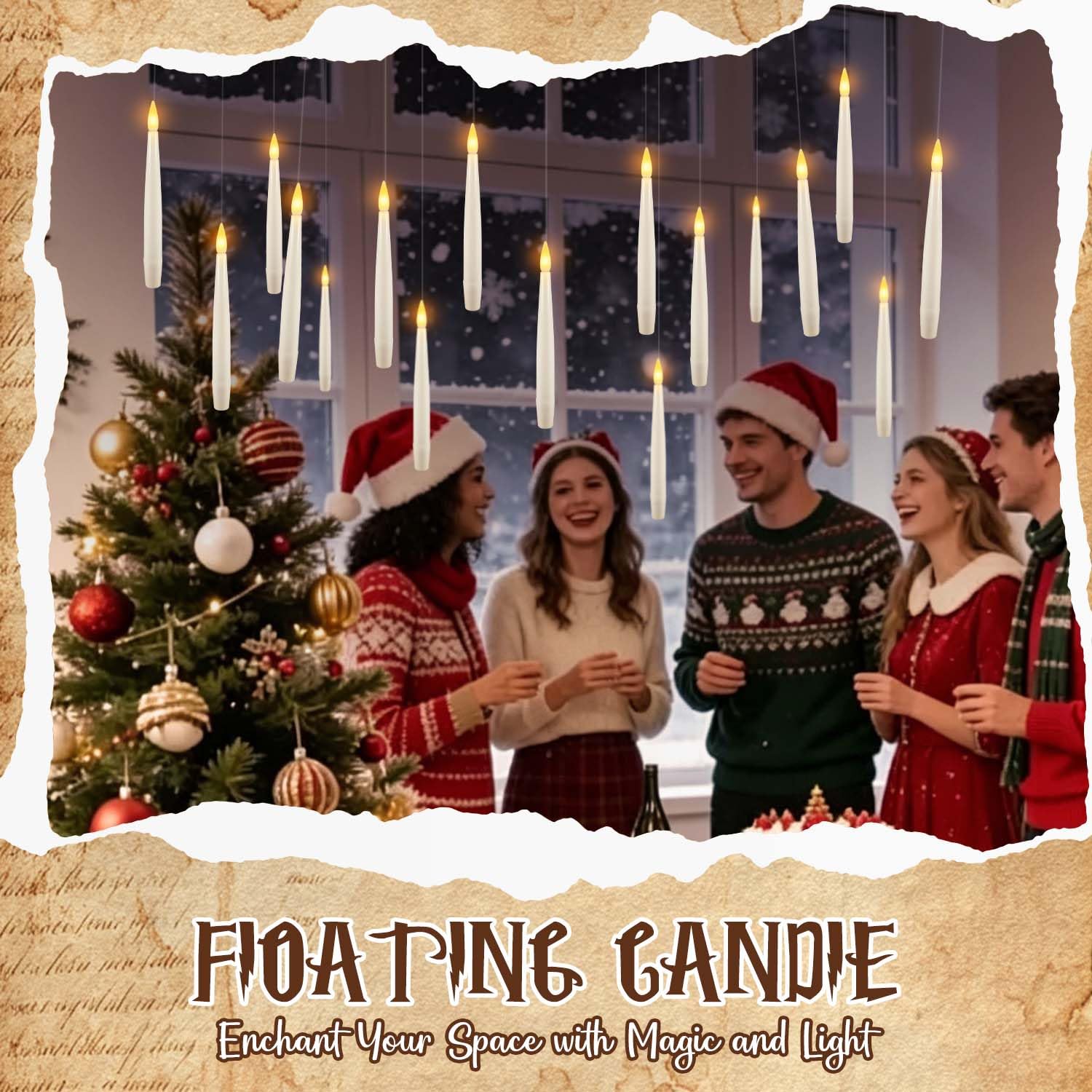 Confezione da 24 candele magiche galleggianti con luci LED calde, candele magiche da appendere per decorazioni di Halloween, feste a tema mago, casa infestata, Natale e decorazioni per