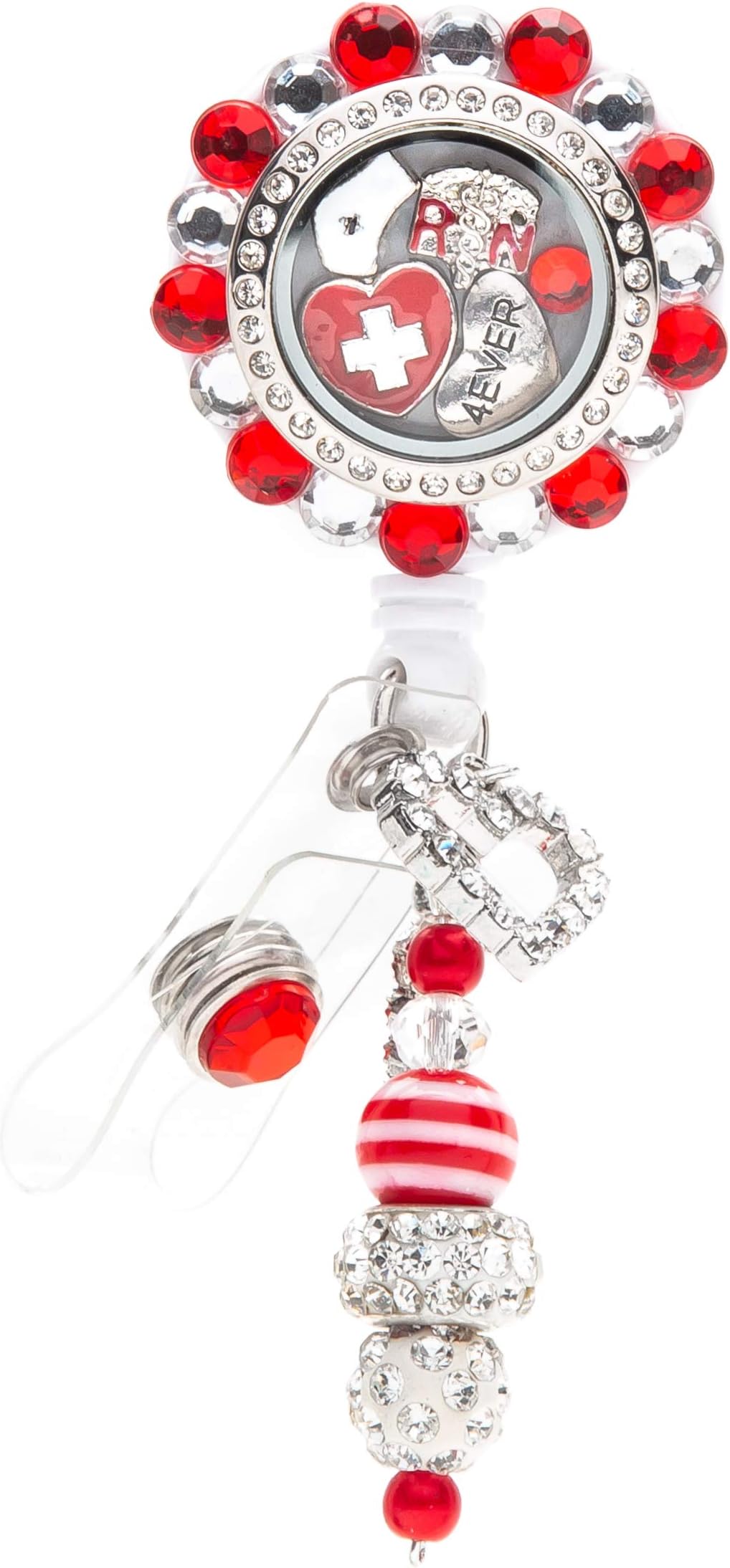 Nurse Badge Reel and Holder, Retractable Clip for ID Holders, Perfect for All Nurses. RN Floating Enclosed Charms, Clips, Accessories, Supplies for School or Work. Personalized RN's Reels and Badges