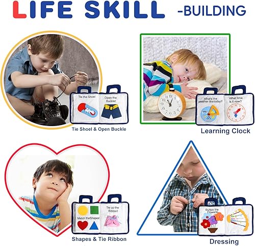 Miniatura 5 de Jollybaby Libros suaves y ocupados para bebés, mi libro tranquilo, juguete de viaje y educación sensorial Montessori, 10 actividades de aprendizaje