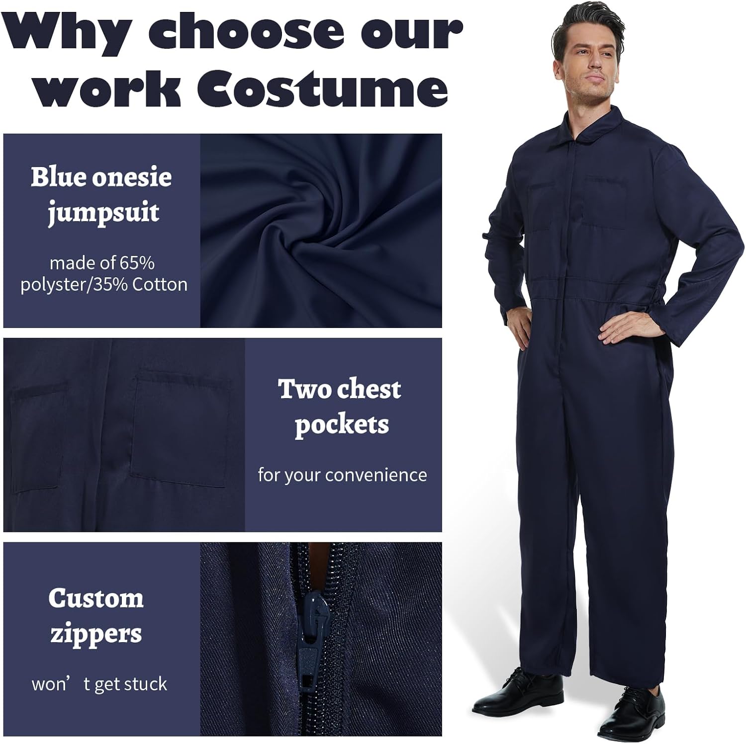 Navy Blue Jumpsuit Costume Adult Men Halloween Cosplay Jumpsuit Coveralls - Image 4