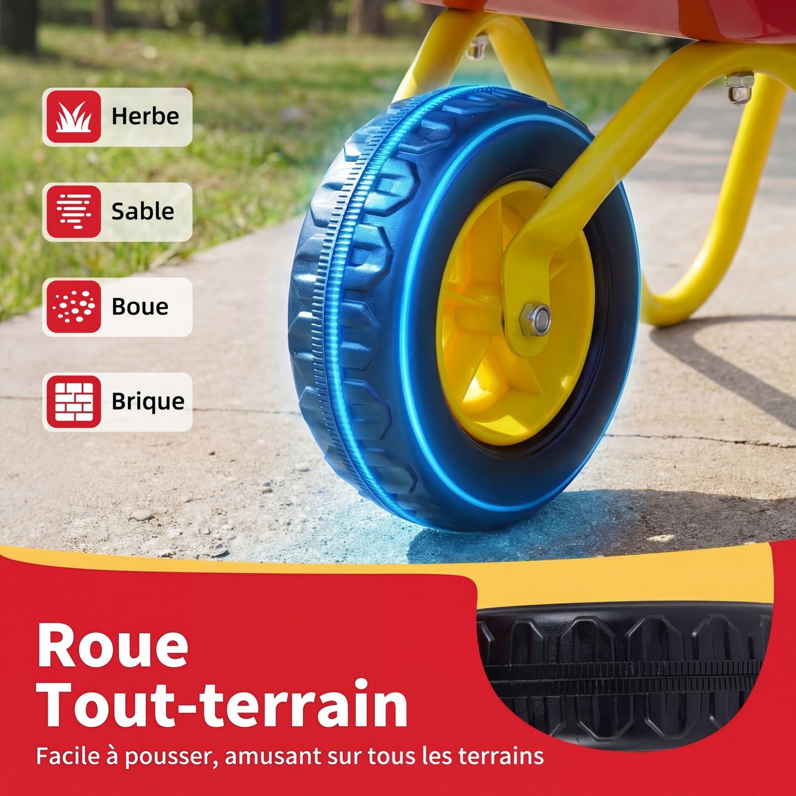 COSTWAY Brouette Enfant en Métal, Brouette Jardin Enfant avec Structure Métallique et Pneus Tout-Terrain, Idéal pour Jardin et Bac à Sable, Charge 15kg à Partir de 3 Ans, 78x45x36cm (Rouge)