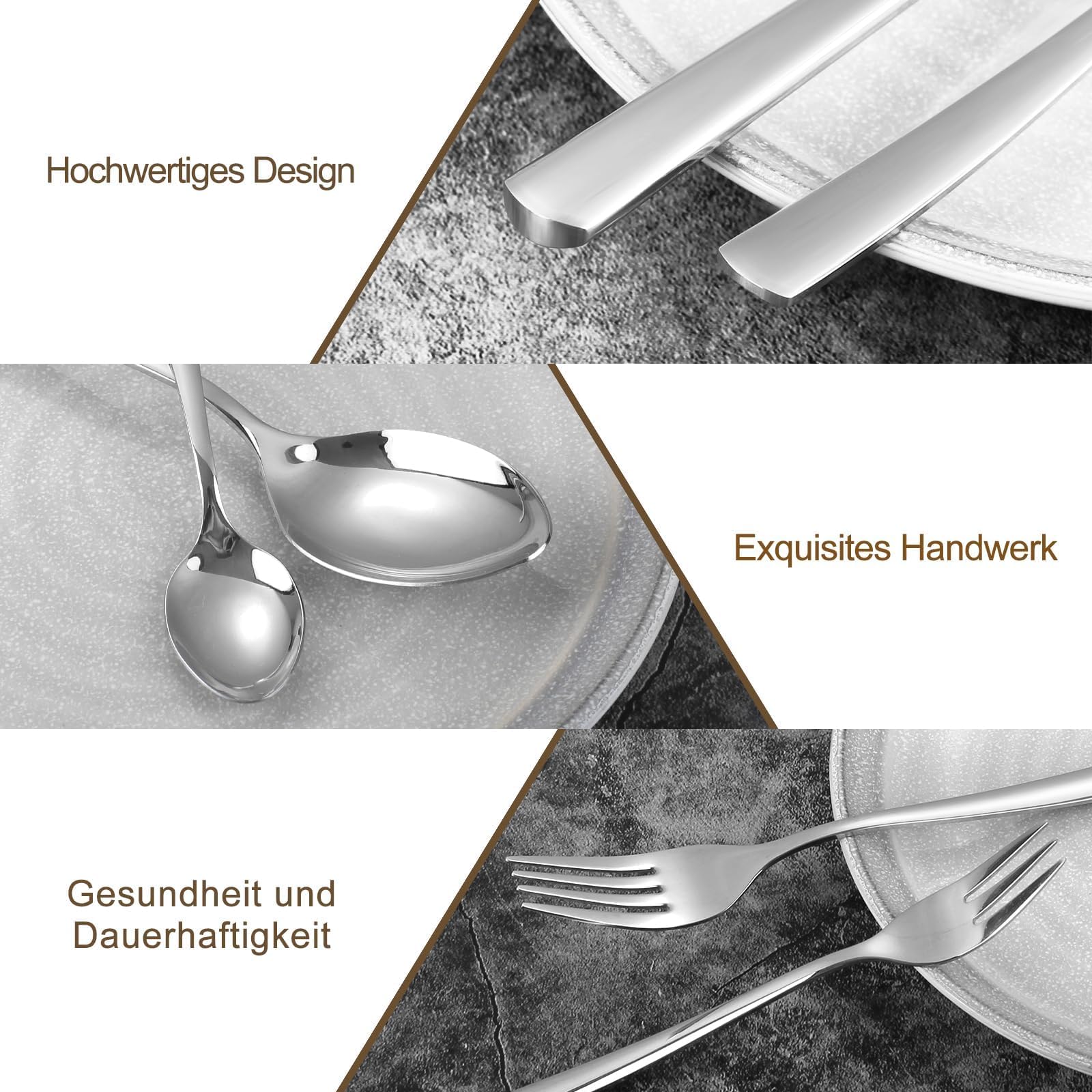 Juego de cubiertos para 6 personas, 30 piezas de acero inoxidable, juego de cubertería plateado, elegante acero inoxidable con cuchillo, tenedor, cuchara y apto para lavavajillas
