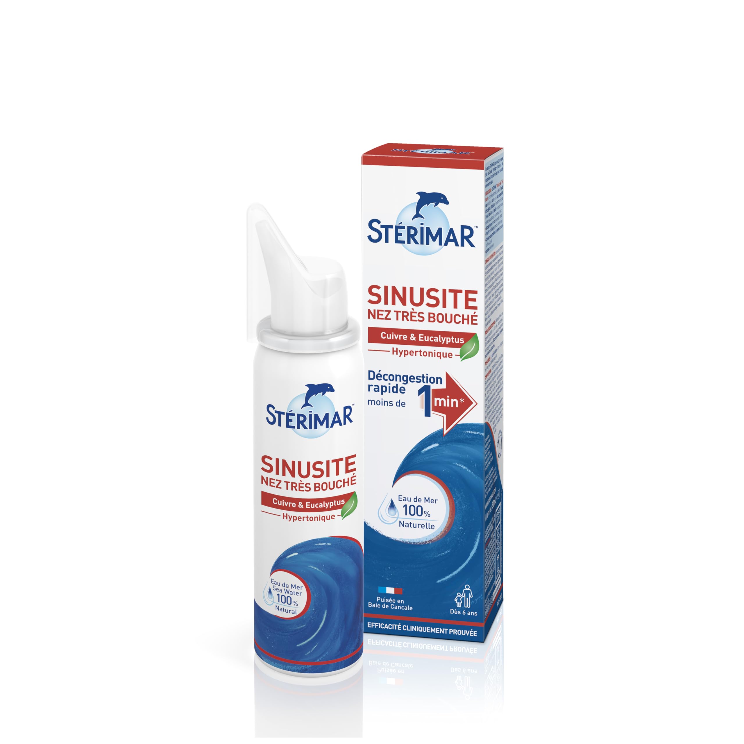 Stérimar Spray Nasal Sinusite pour Nez très Bouché – Eau de mer - Cuivre & Eucalyptus – 50ml