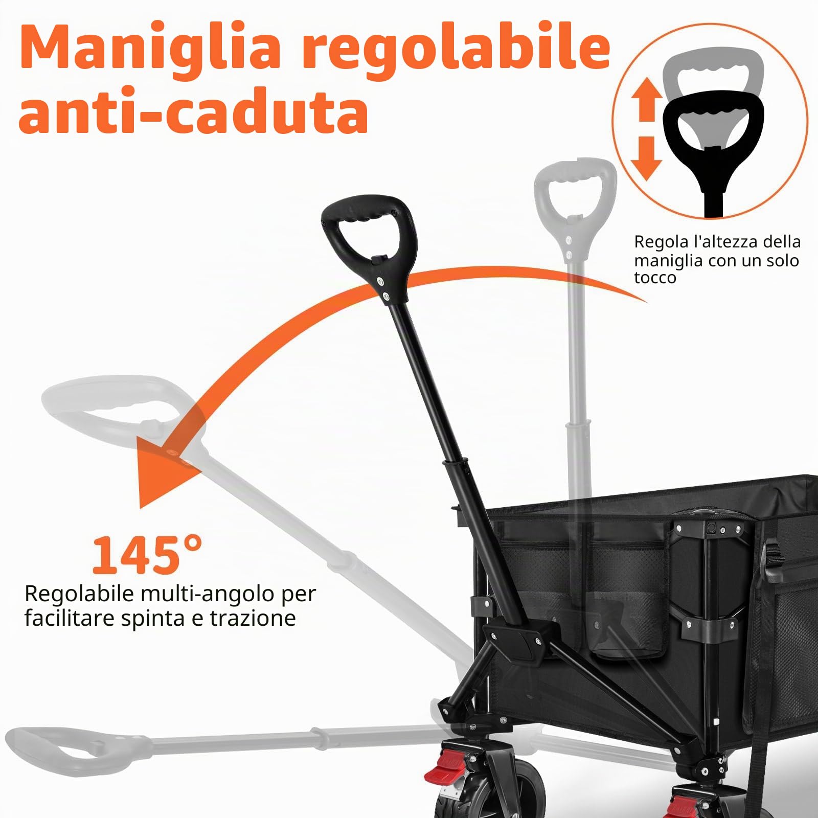 BELEEV Carrello Spiaggia Con Freno, Carrello da giardino pieghevole adatto a tutti i terreni, Ruote girevoli a 360°Grande capacità 130L 100KG, Carro Plegable Spesa Giardino Campeggio Shopping Sport