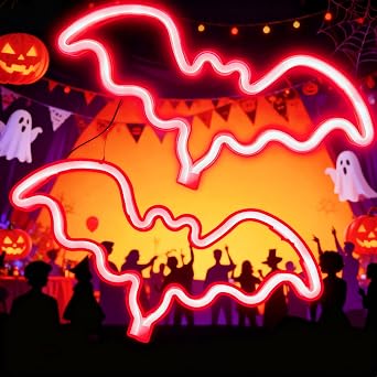 2pcs Flying Bat Halloween Neon Sign Bat Light Halloween Party Decoration Bedroom Light Home Wall Decor