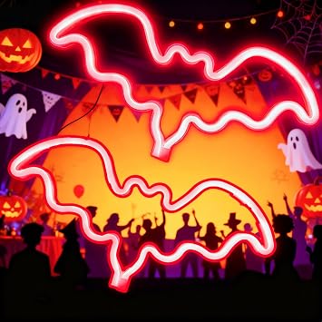 2pcs Flying Bat Halloween Neon Sign Bat Light Halloween Party Decoration