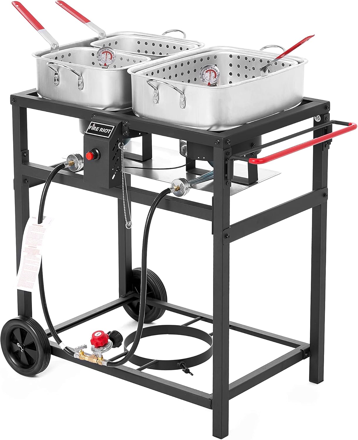 Fire Riot Propane Outdoor Double Burner Deep Fryer Cart, 218QT Aluminum Pots