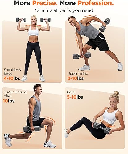 Miniatura 5 de FEIERDUN Juego de 2 mancuernas ajustables 5 en 1, pesas de mano de 20 libras10 libras para mujer, juego de mancuernas de doble estabilidad de ajuste