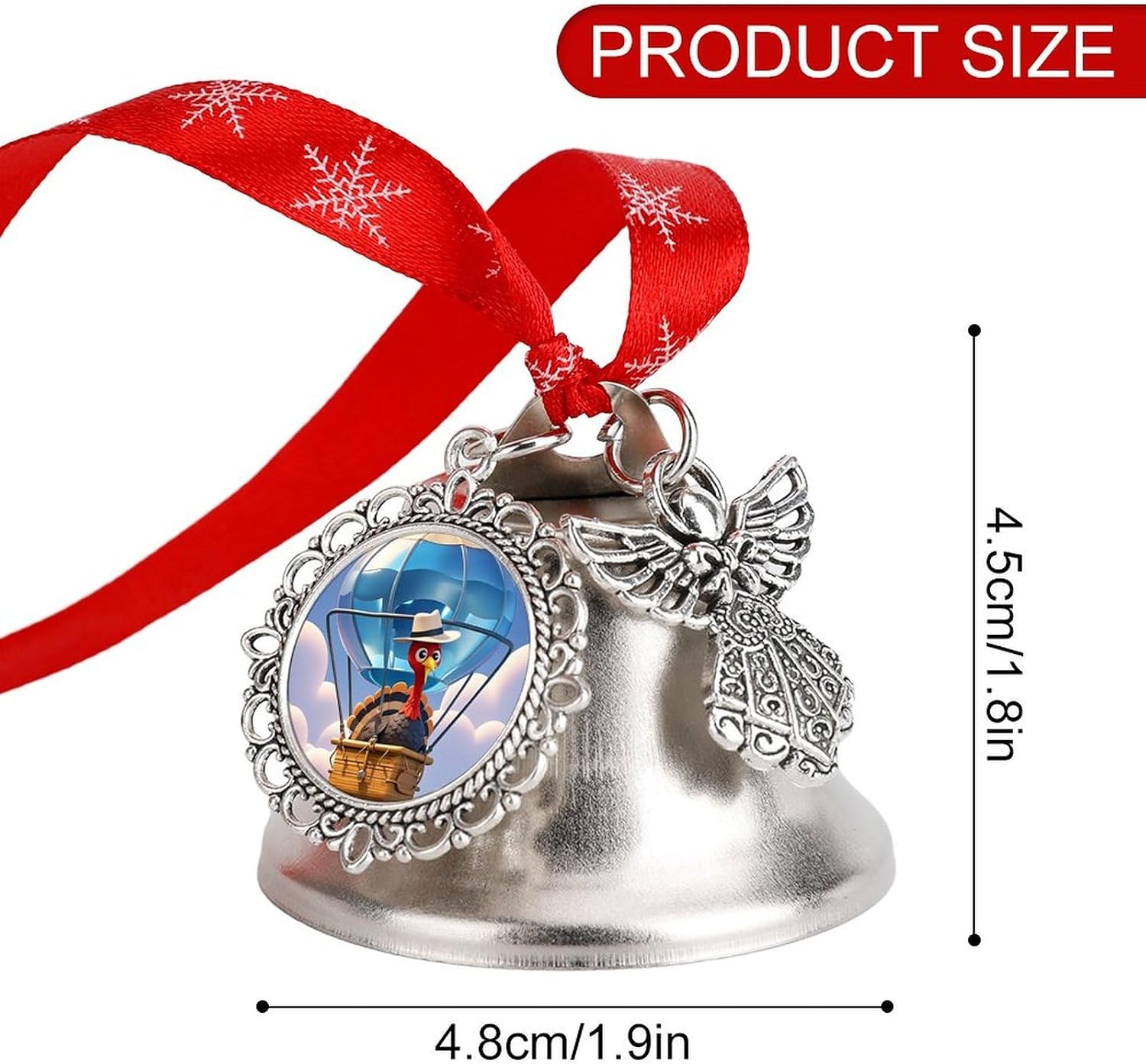 Christmas Bell Hot Air Balloon Turkey Jingle Bell with Wing Pendant Christmas Ornament Metal Vintage Bells Christmas Tree Hanging for Holiday Party Decoration