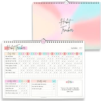Habit Tracker Calendar Daily, Weekly & Monthly Habit & Goal Tracker, Wire-Bound Planner with Colorful Design, Premium 250gsm Paper | A5 Rainbow