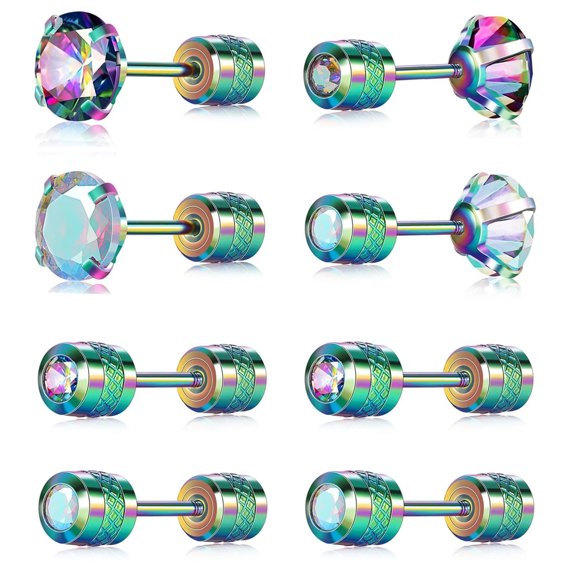 VOLUKA Titanium Earrings for Sensitive Ears, Pairs of Screw Back Hypoallergenic Surgical Grade Titanium Cubic Zirconia Stud Earrings for Women Men