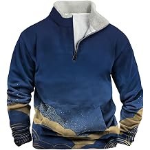 Vintage Western Mens Hoodies Camo Print Quarter Zip Comfy Breathable Vacation Outdoor Casual Sweatshirts