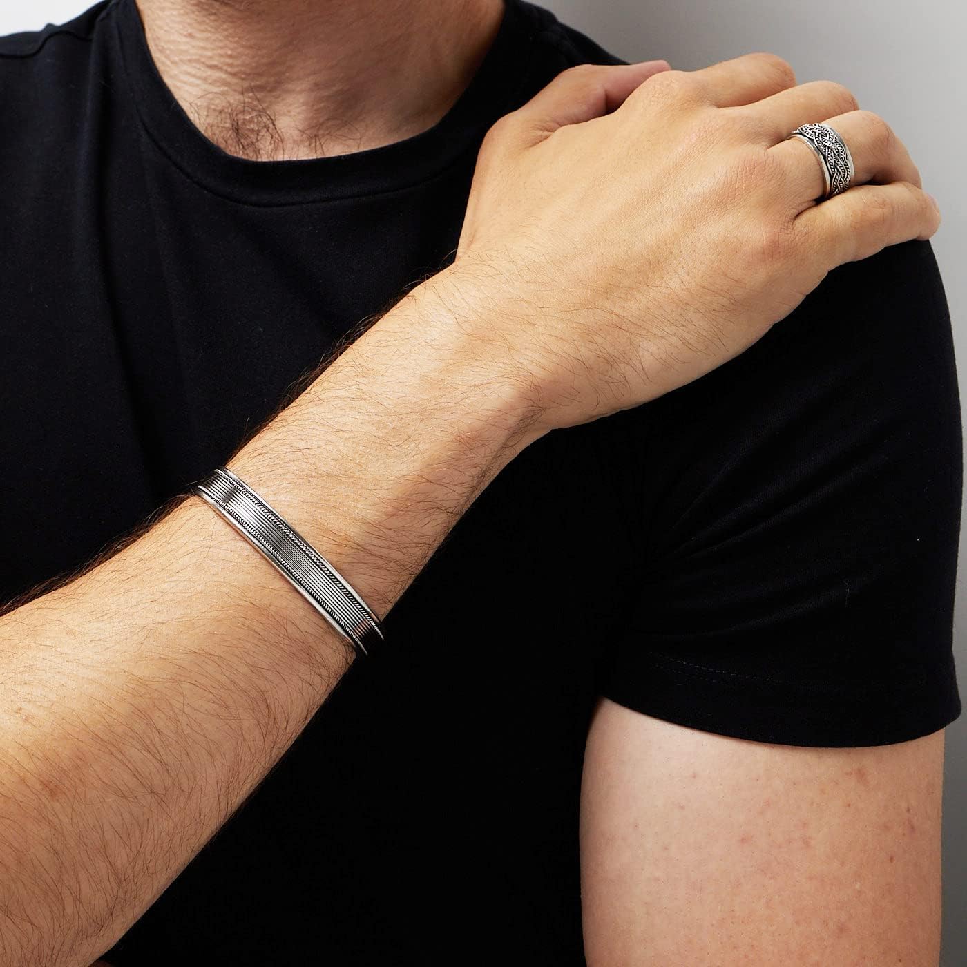 Solid 925 Sterling Silver Bangle Bracelet for Men, Men's Silver Cuff Bangle Braided Bangle