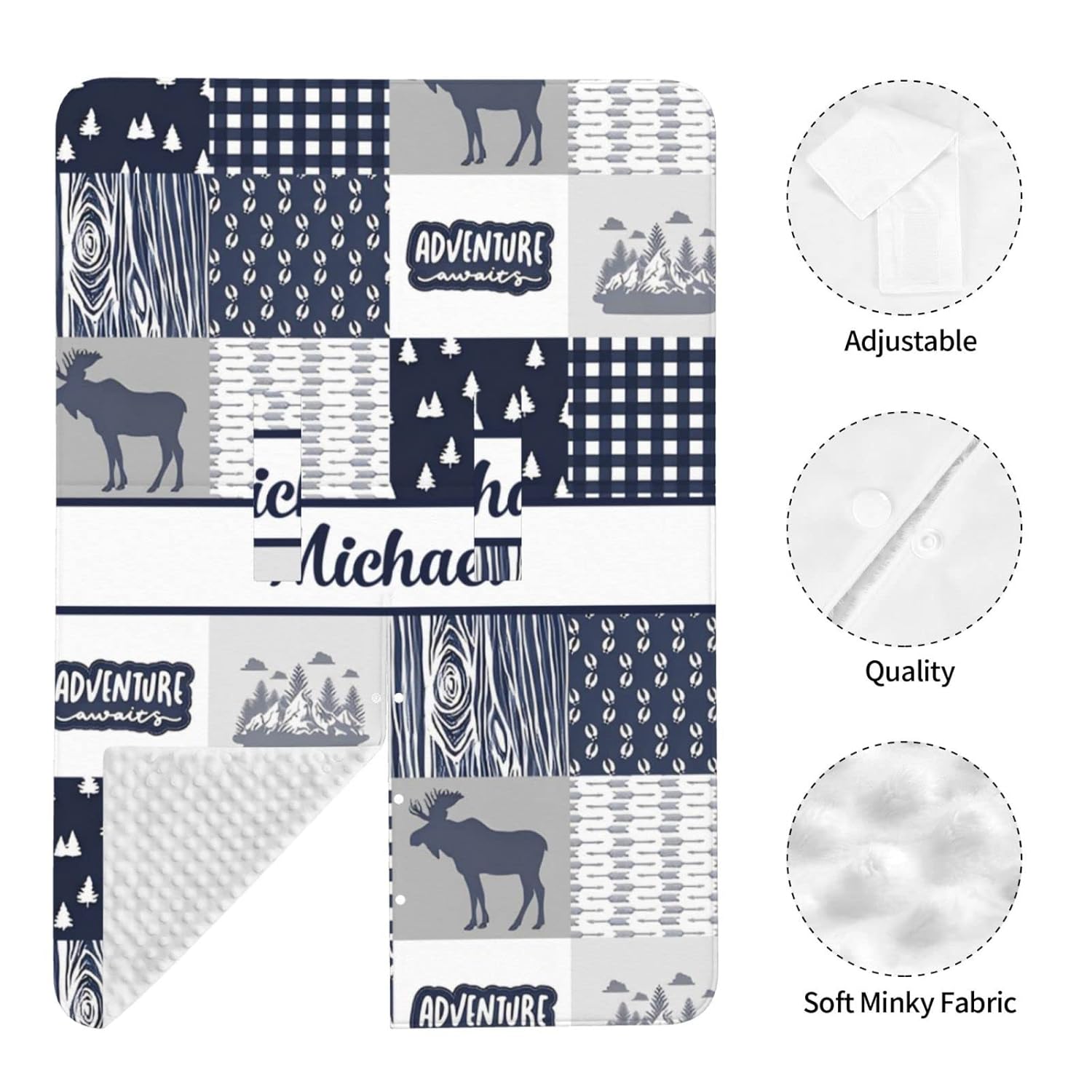 Personalized Baby Car Seat Canopy for Boys, Custom Name Baby Car Seats Covers for Babies, Opening Minky Nursing Breastfeeding Stroller Cover Infant Carseat Canopies for Newborn (Woodland Moose)