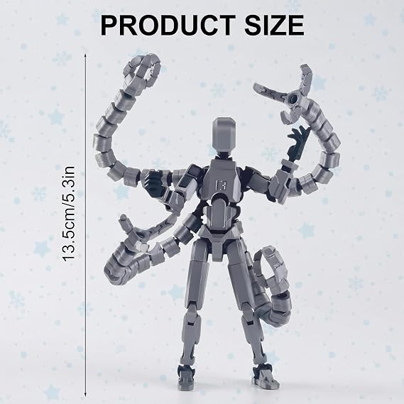 Copbopwn Titan 13 Action Figure 3D Printed Multi-Jointed Dummy 13 Poseable Robot Model with Gatling Gun Lucky 13 Action Figure Robot Assembled Desktop Decoration Office Home Gift for Adults (Silver)