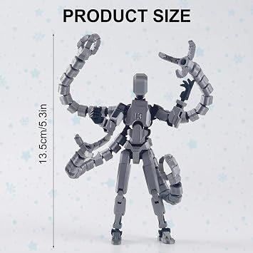 Copbopwn Titan 13 Action Figure 3D Printed Multi-Jointed Dummy 13 Poseable Robot Model with Gatling Gun Lucky 13 Action Figure Robot Assembled Desktop Decoration Office Home Gift for Adults (Silver)