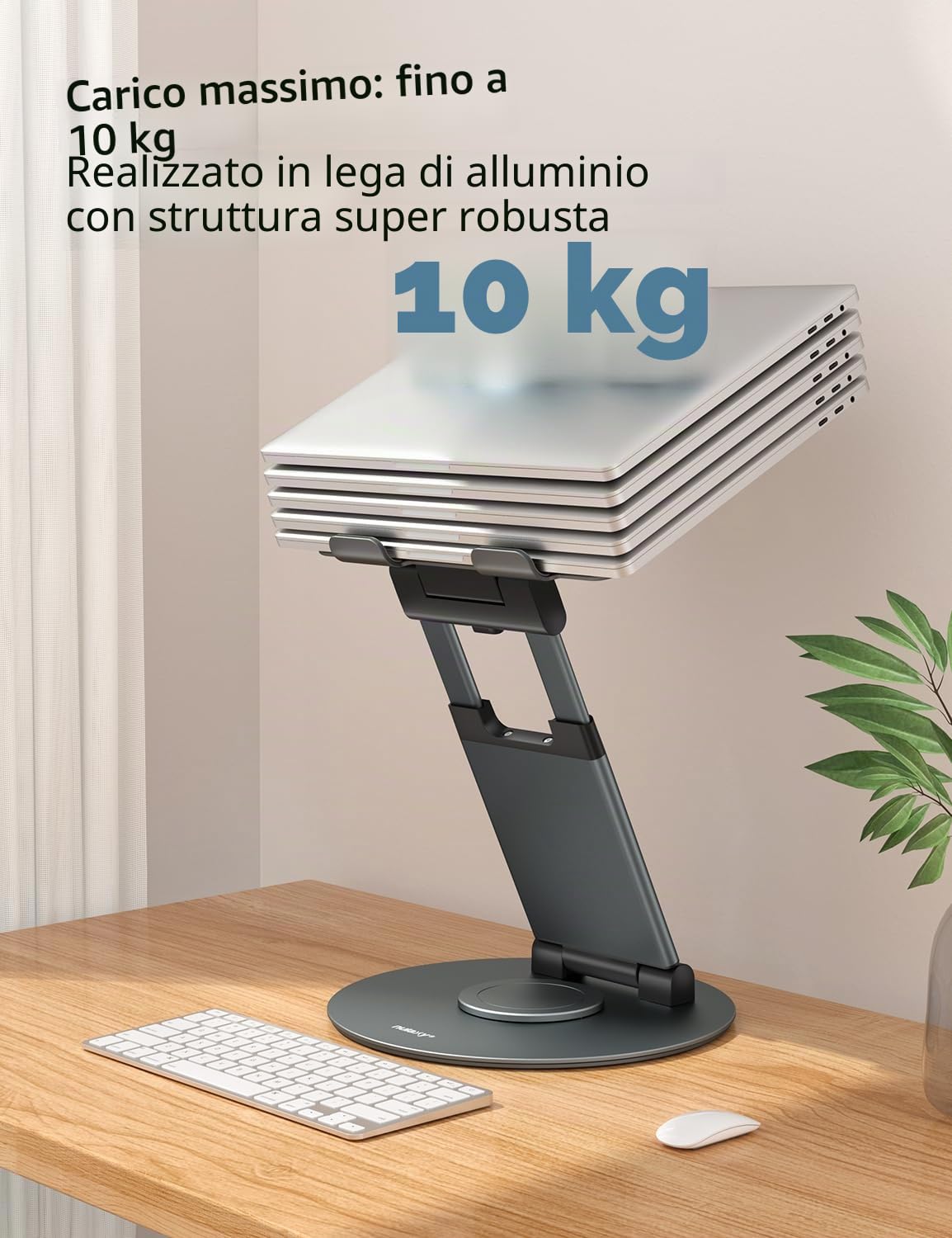 NULAXY Supporto per scrivania regolabile per computer portatile con base girevole a 360°, supporto ergonomico per computer portatile, adatto per tutti i laptop da 10 a 17 pollici, grigio