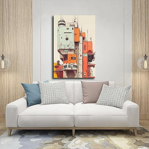 Miniatura 5 de Kroey Futuristic Sci-Fi Cityscape Wall Art Retro Cyberpunk Architecture Print Minimalist Industrial Design Decor Urban Building Frame-Futuristic 24X3