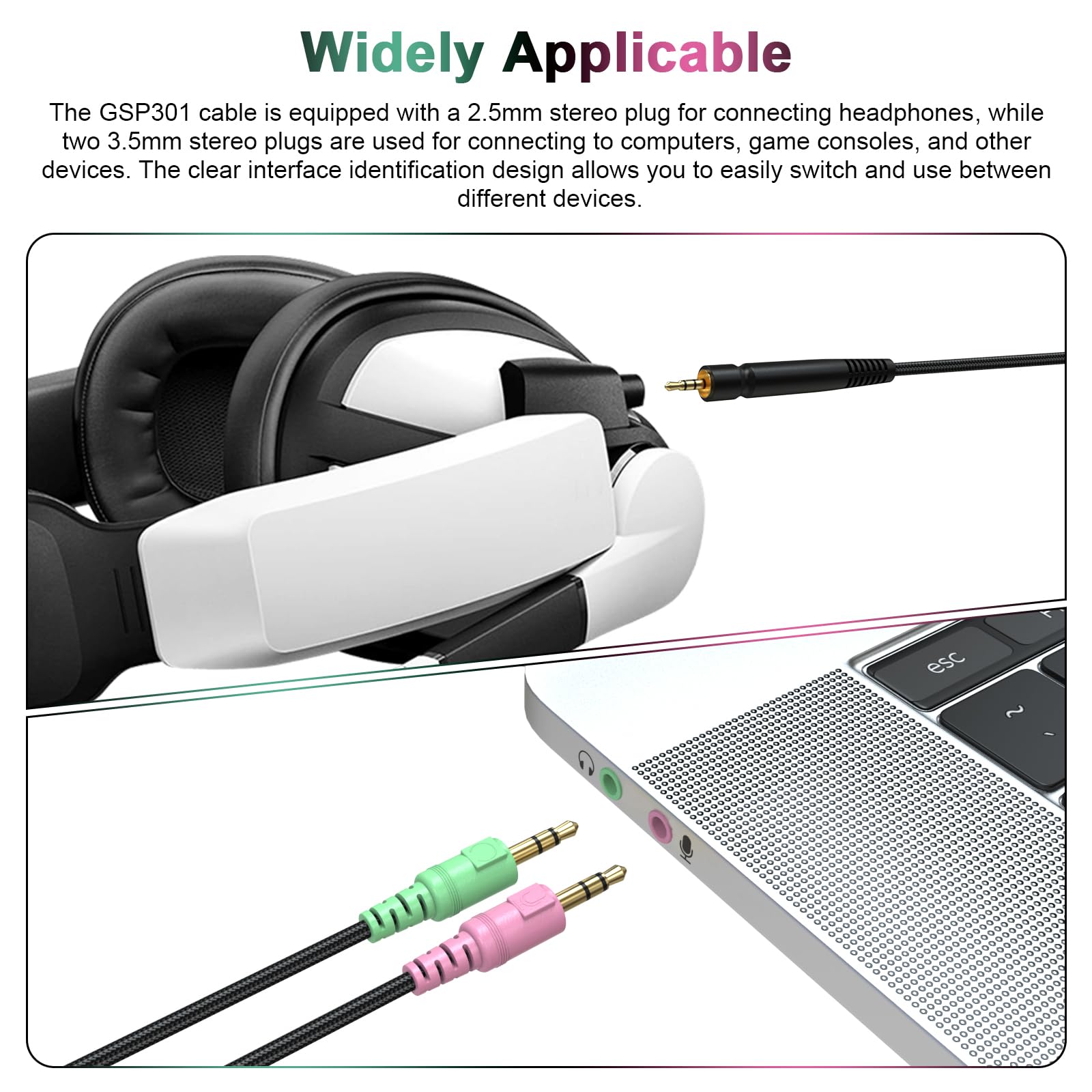 H6Pro Audiokabel kompatibel mit EPOS H6Pro, PC38X, GSP302, GSP301, GSP602, GSP601, H3 Gaming Headset, 2m