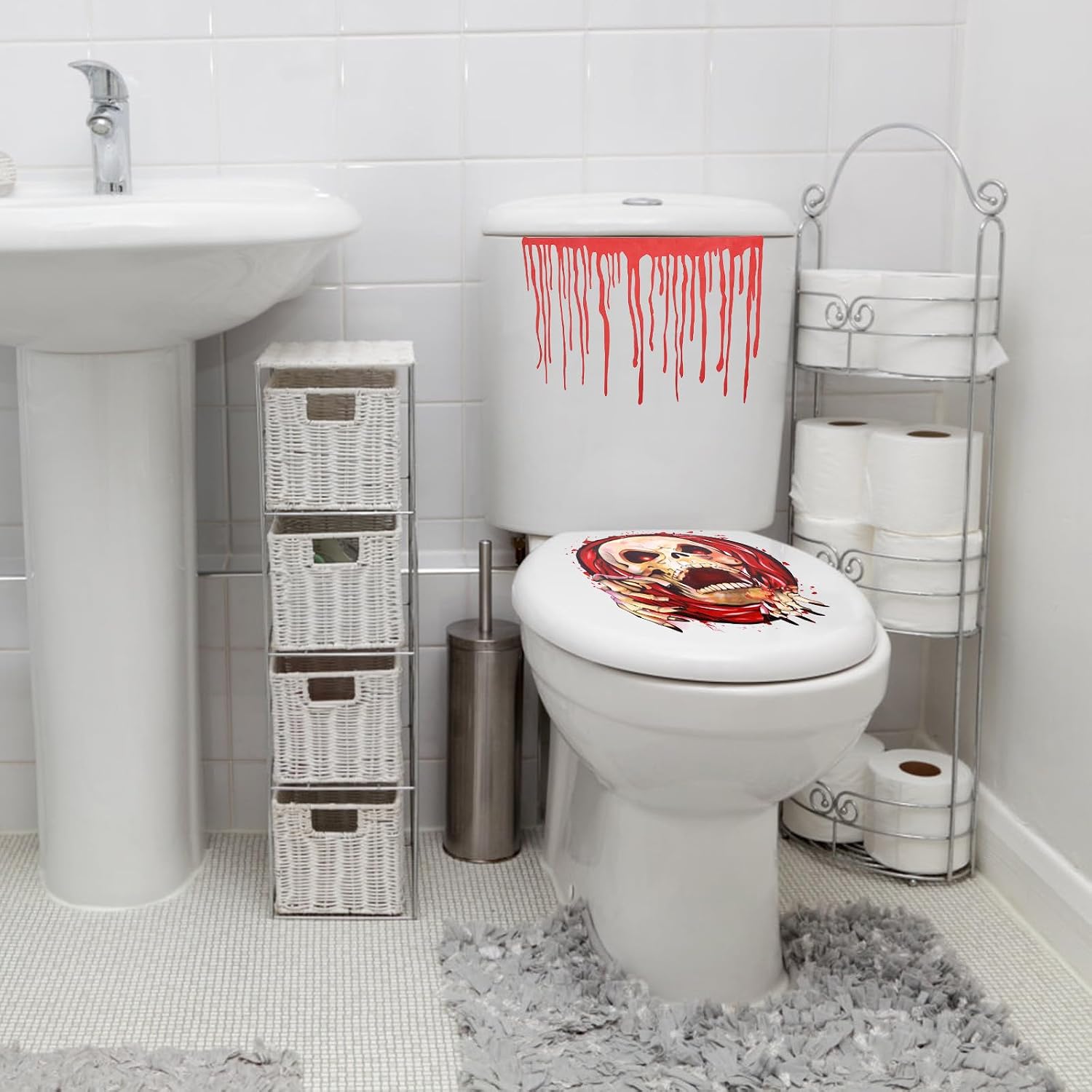 NQEUEPN Halloween Toilet Seat Cover 3D, Halloween Restroom Horror Theme