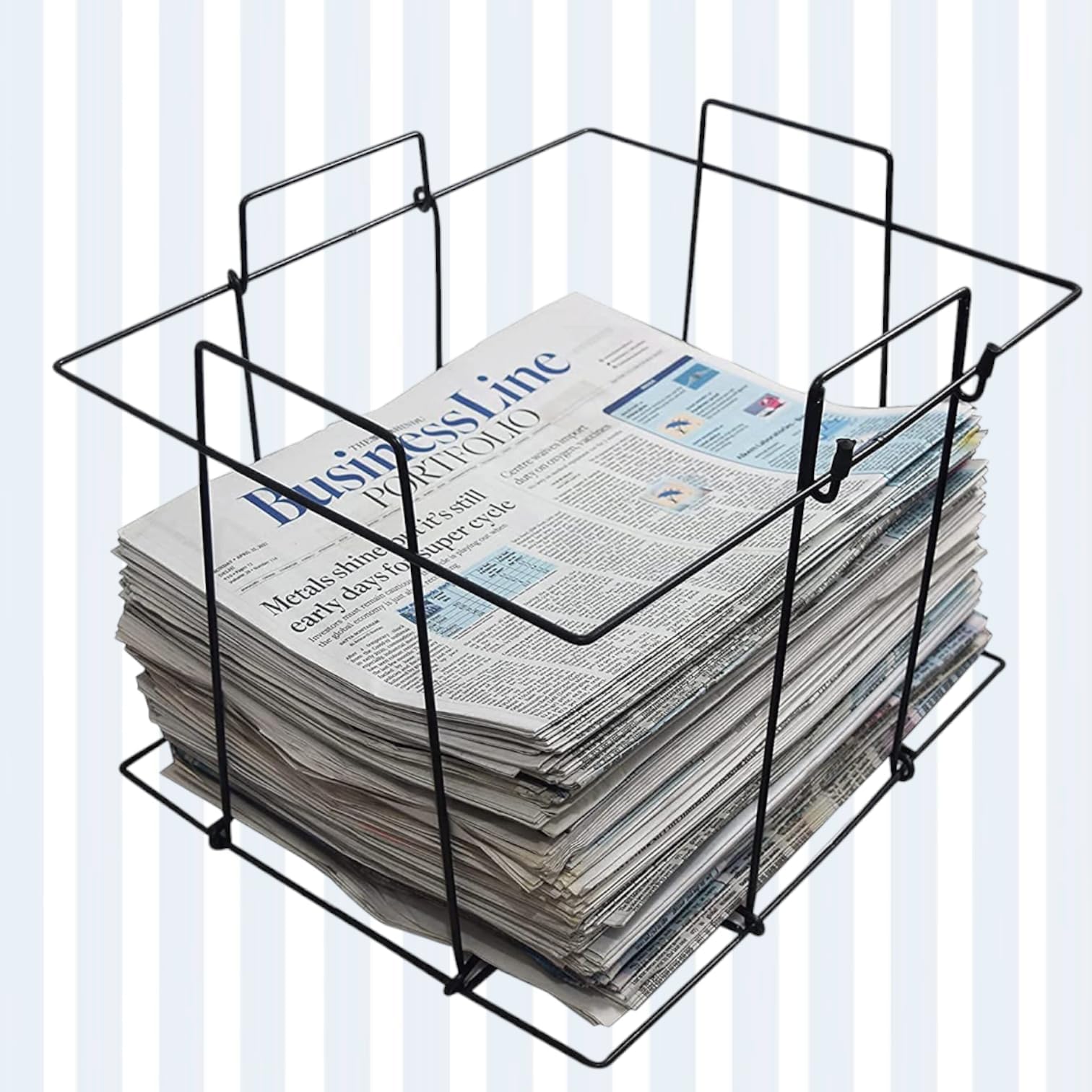 Wrought Iron Multipurpose Folding Newspaper Holder Bin for Magazines,Paper, Records,Artwork, Versatile Storage Organization Black (39x33x30) cm