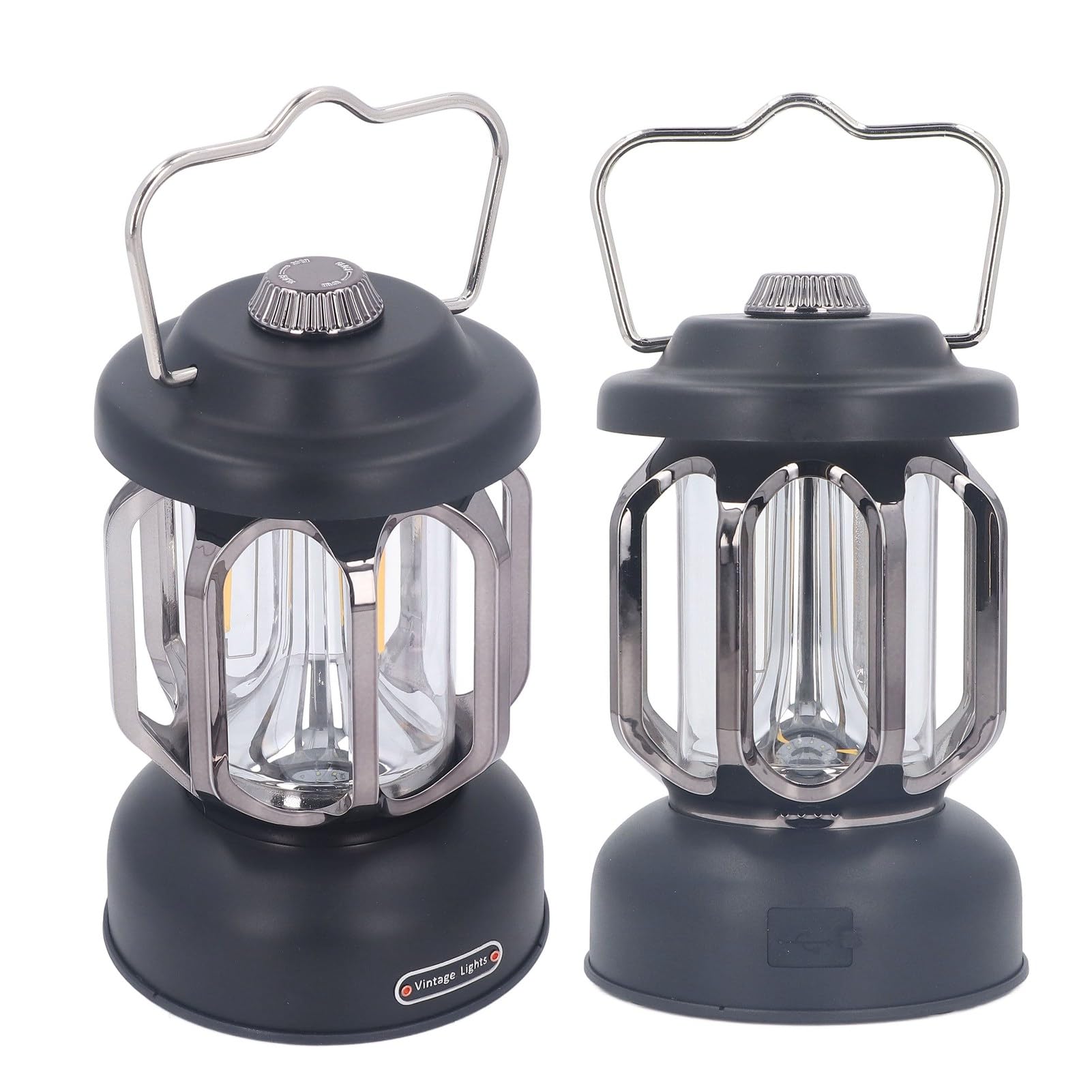 SIXRUN Retro-Campinglaterne, ABS-Vintage-Campinglampe mit Wiederaufladbarem Typ-C-Akku, 3 Lichtmodi, Dimmbares, Wasserdichtes Hakendesign für den Notfallgebrauch Im Zelt, Garten, Terrasse (BLACK)