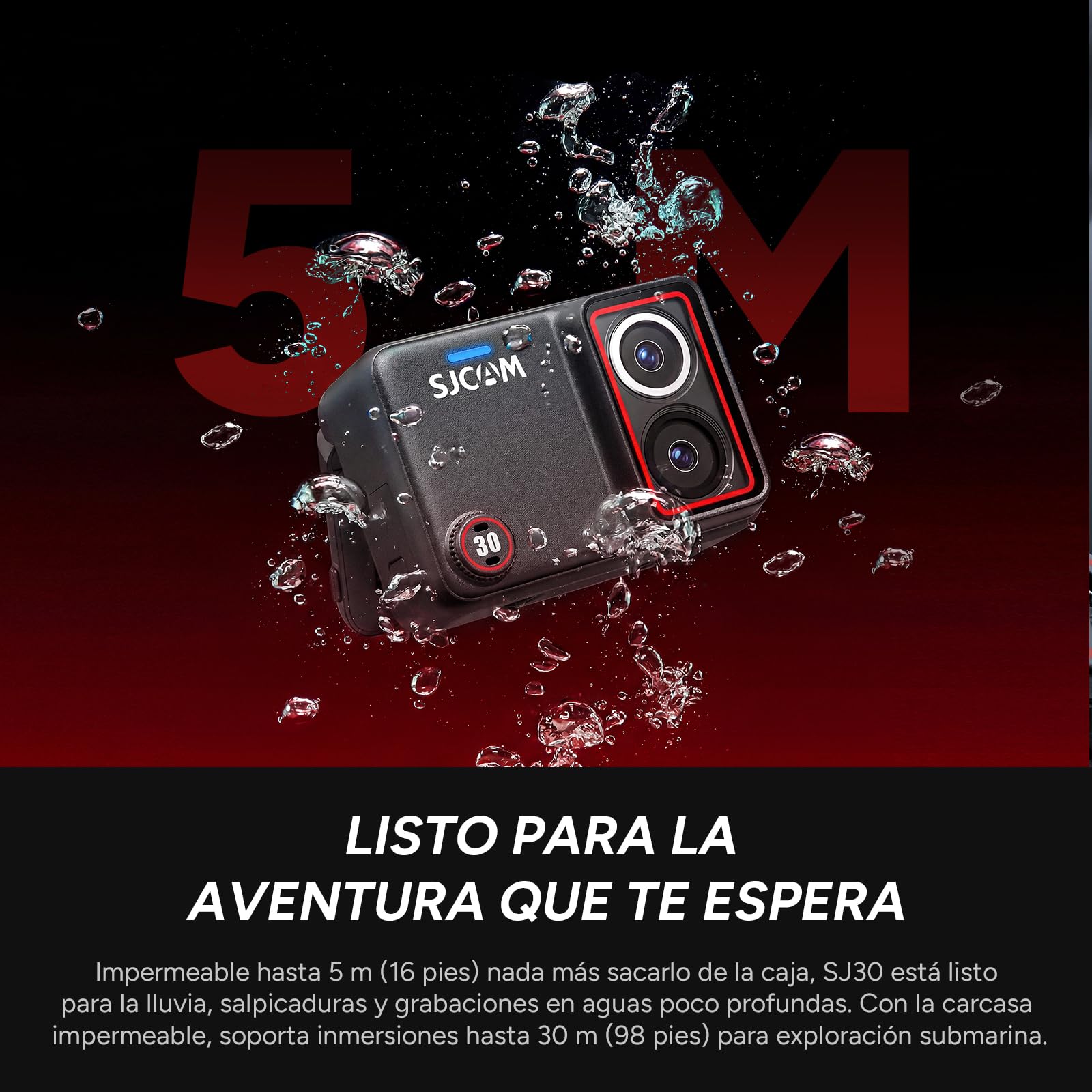 SJCAM SJ30 Cámara Deportiva con Visión Nocturna Doble Lente,Autonomía 7H | Action Camera 8K20/4K60, SteadyMotion 2.0, pantalla flip 2.51", 64GB y micrófono inalámbrico. Ideal para moto, MTB y buceo.