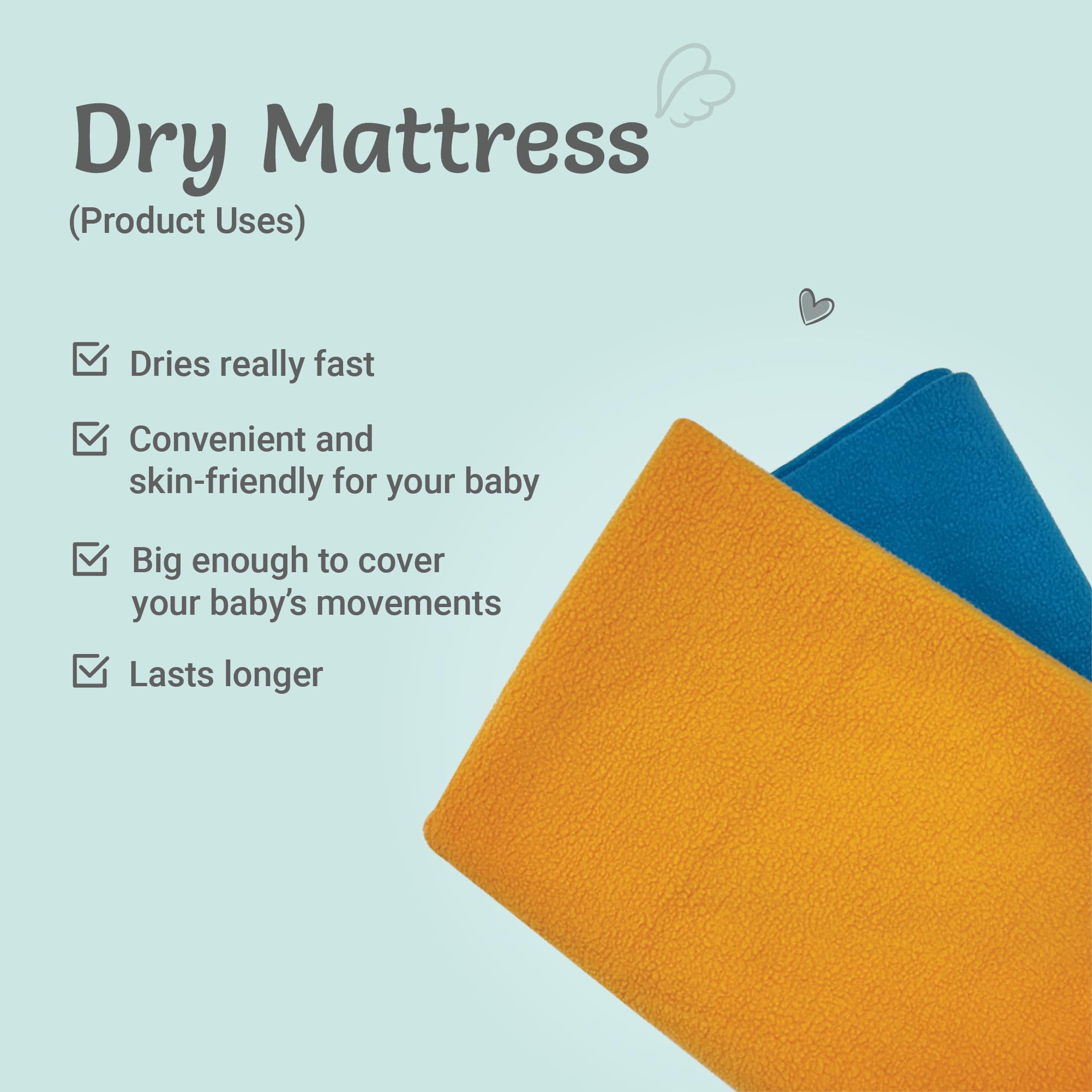 Kridlo Instadry Anti-Piling Fleece Sheets for Newborns | Quick-Dry, Reusable Waterproof Cot Sheet | Large 100 x 80 cm | Pack of 2 (Blue & Peach) | Extra Absorbent Bed Protector for Baby's Mattress 3