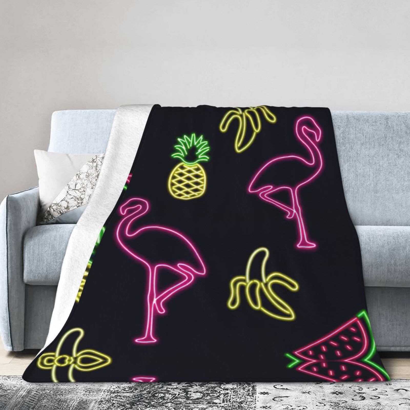 Uusnwaa Soft Cosy Fleece Warm Throw Pineapple Banana Flamingo Print Blanket