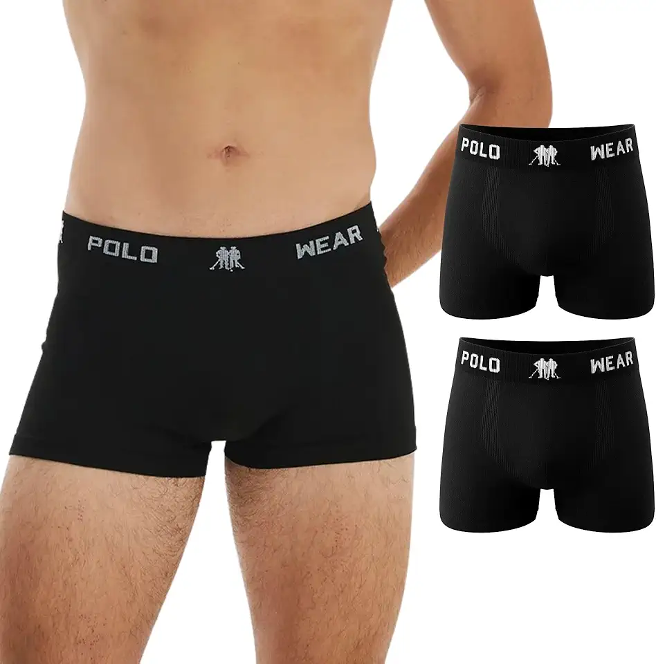 Kit 2 Cuecas Boxer Polo Wear Microfibra Sem Costuras Dry Fit Secagem Rápida Anti Assaduras Cós Elástico Confortável Masculina