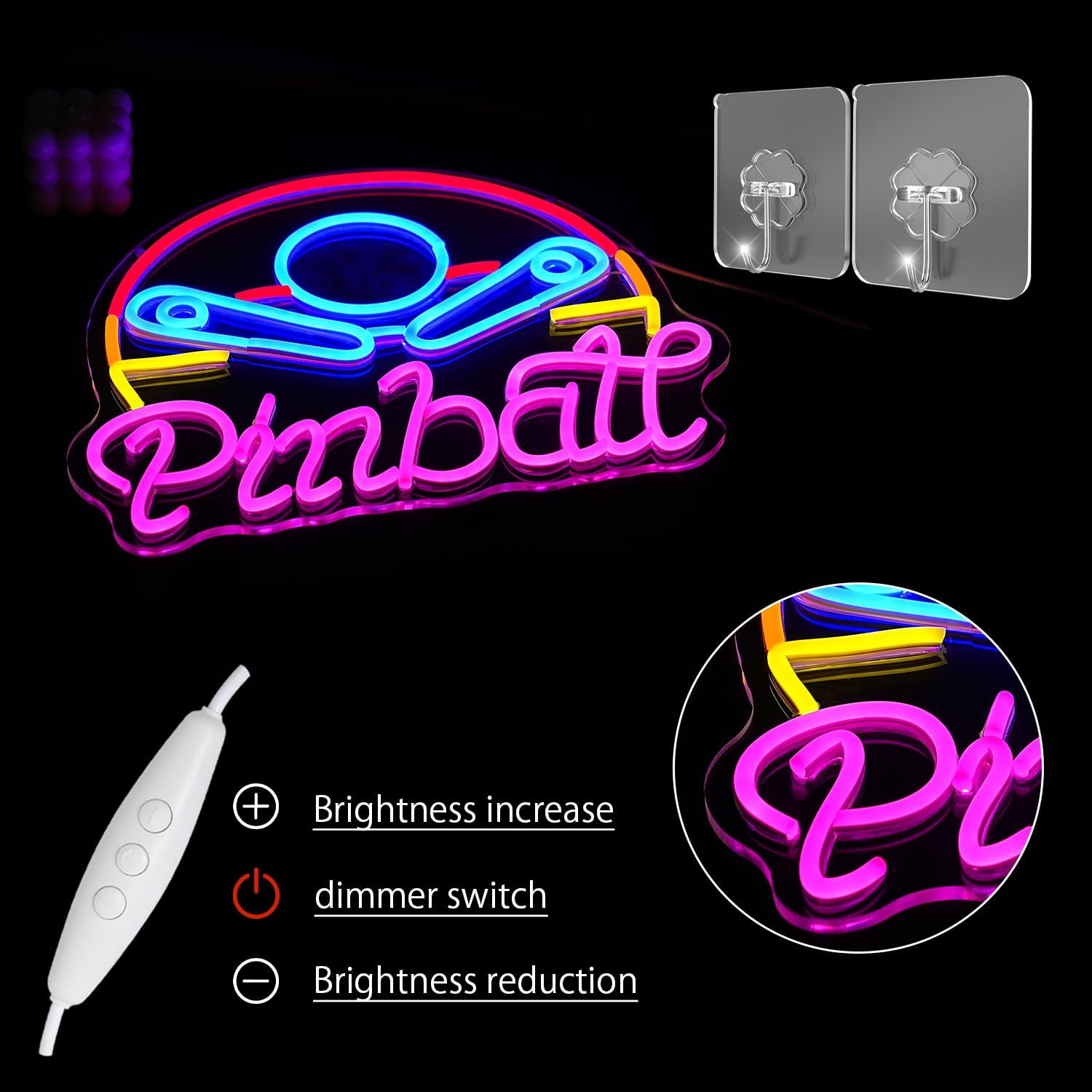 Pinball Neon Sign for Business Game Neon Sign Colorful LED Neon Sign USB Powered LED Neon Light for Bedroom Game Room Mall Game City Man Cave Decoration(14.6"*12.9")