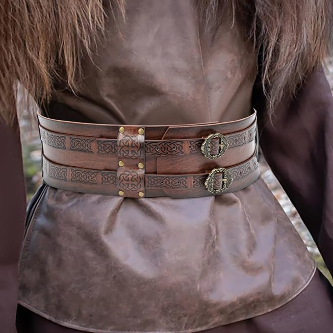 keland Medieval Belt Viking Wide Waist Belt Renaissance Accessory Halloween Cosplay Costume, Brown, One Size