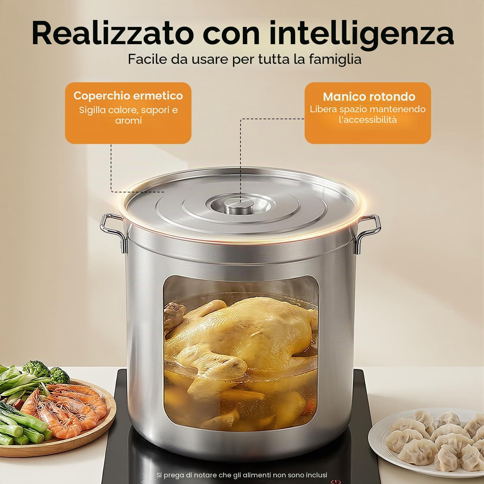 Pentola da 100 l, con coperchio e cestello, in acciaio inox, per fornelli a gas, elettrici, fornelli a induzione, ristoranti, caffetterie, hotel