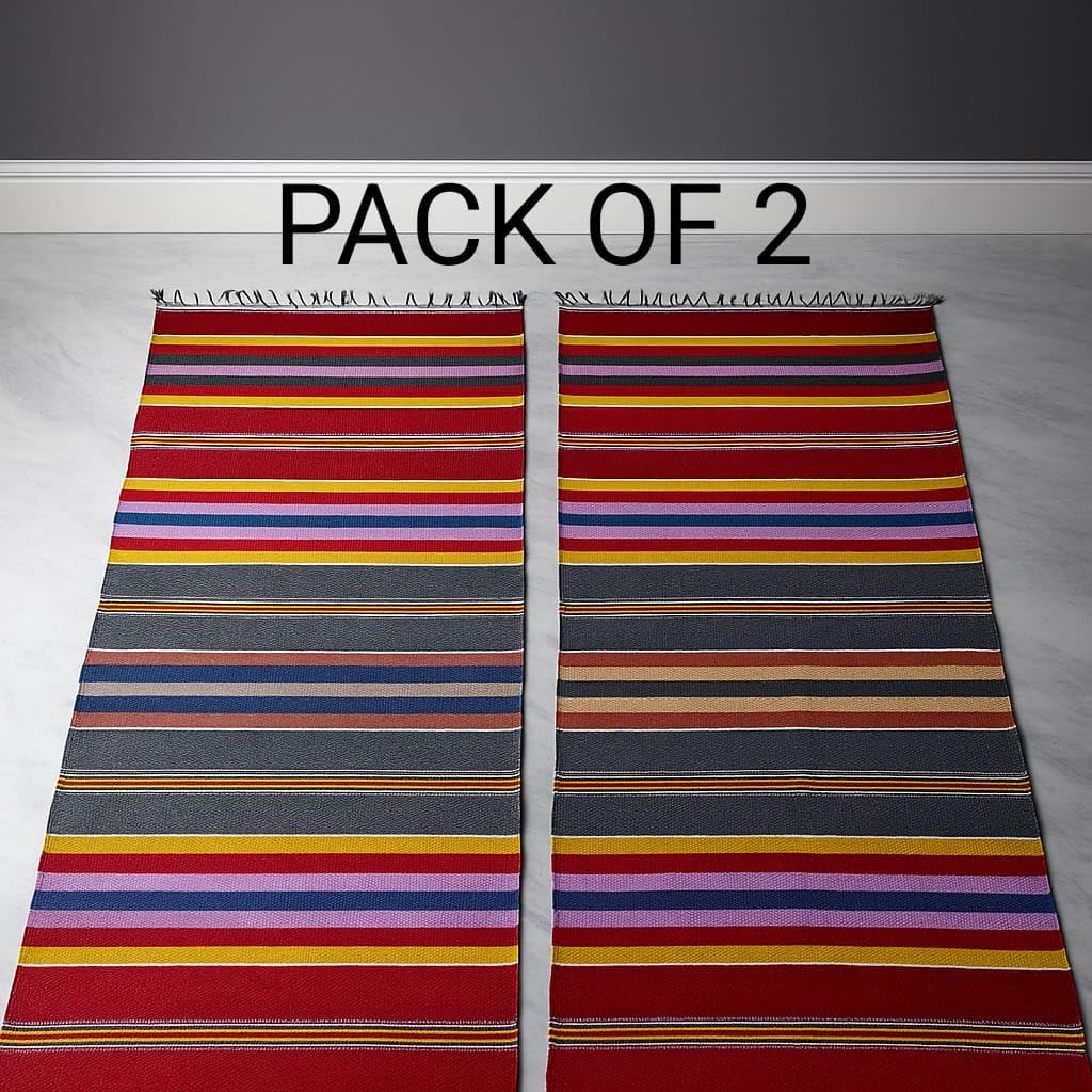 Cotton Carpet Galicha Rug Dari Satranji, Dari Mat, Bed Room, Living Room, Garden, Picnic, Study Room, Beautifully Design, Cotton Kitchen Mat Floor Carpet (Multicolour, 4X6 FT (Pack of 2)