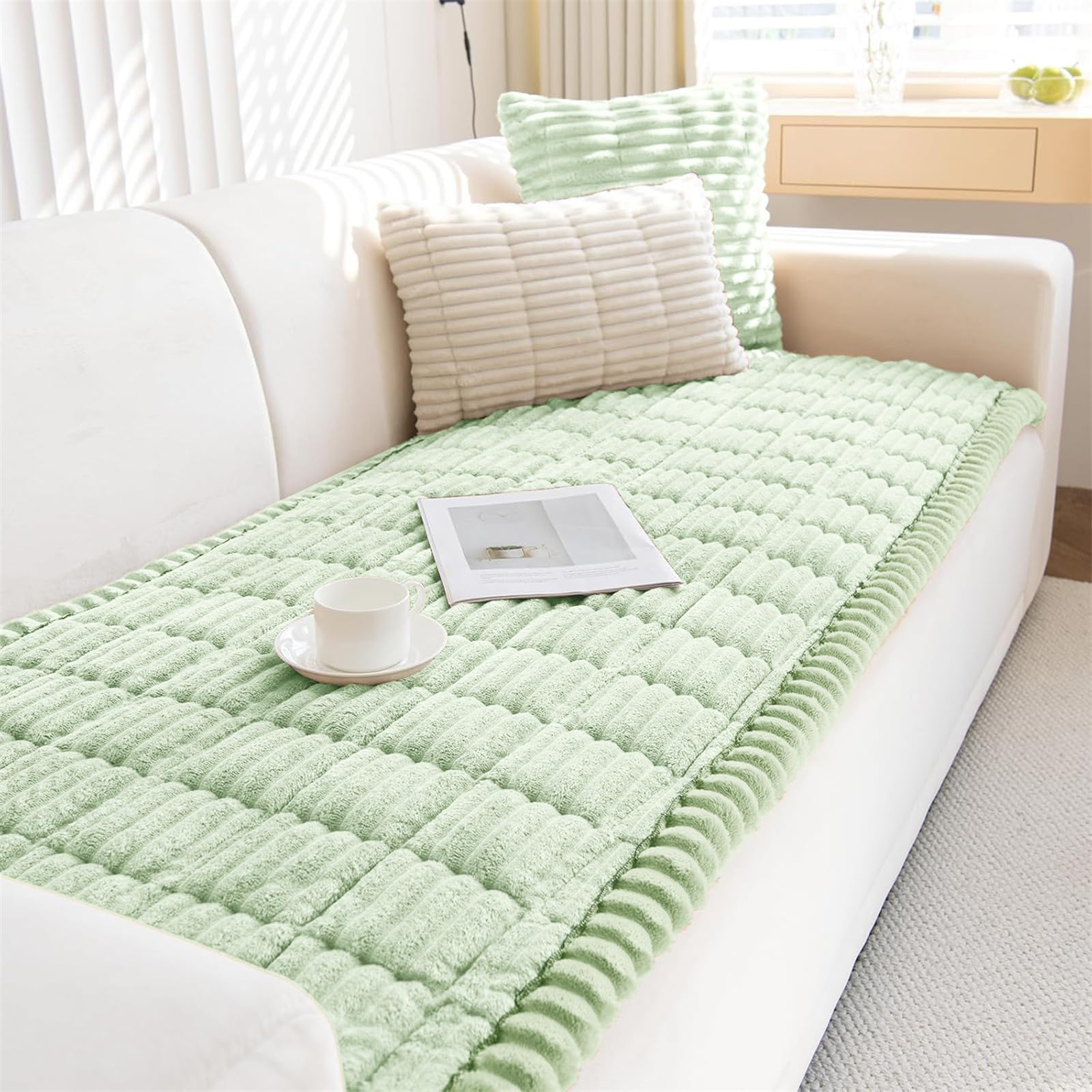 LINGKY Sofa Covers 1 2 3 4 Seater Non Slip Sofa Slipcovers Super Soft & Thick Corduroy Sofa Cushion Covers Sofa Protectors from Pets/Kids/Dogs (Green, 90x210cm) — image 1