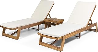 Christopher Knight Home Eugene Outdoor Acacia Wood 3 Piece Chaise Lounge...