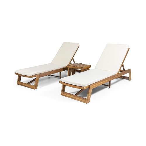 Christopher Knight Home Eugene Outdoor Acacia Wood 3 Piece Chaise
