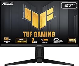 ASUS TUF Gaming VG27AQML1A, 27 Inch WQHD Monitor, 260 Hz, 1 ms GtG, G-Sync, FreeSync, Adaptive Sync, ELMB, GameFast, DisplayHDR 400, Fast-IPS, 16:9, 2560 x 1440, USB, DP, HDMI, Ergonomic, Speaker