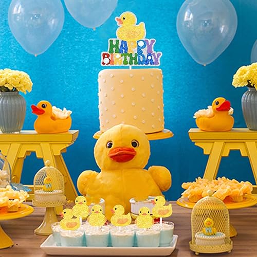 Miniatura 5 de Juego de 7 decoraciones de pastel de pato amarillo con temática de pato, fiestas de cumpleaños para niños y niñas, fiestas temáticas de pato o